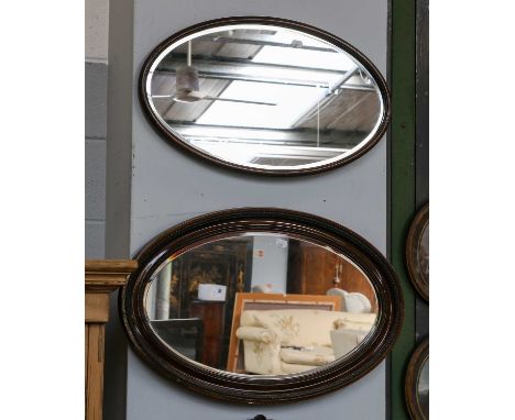 Oak tripod table, pair of oval mirrors, pair oval prints, a modern painted cast iron standing shaving mirror and a small side