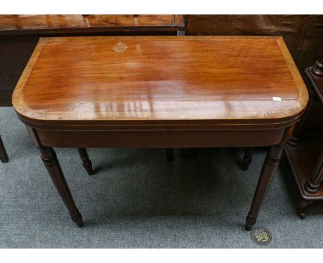 A George IV crossbanded mahogany card table, 93cm by 46cm by 74cm