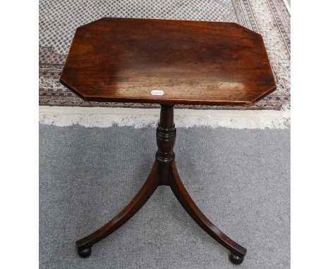 Regency mahogany tripod table, 56cm by 42cm by 72cmBracket repair to the legs. The feet are scratched and scuffed. The top wi