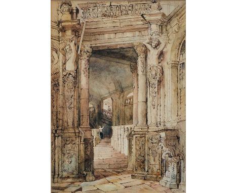 Attributed to Samuel Prout (1783-1852)Architectural interior sceneBears signature, watercolour, 38cm by 27cm  