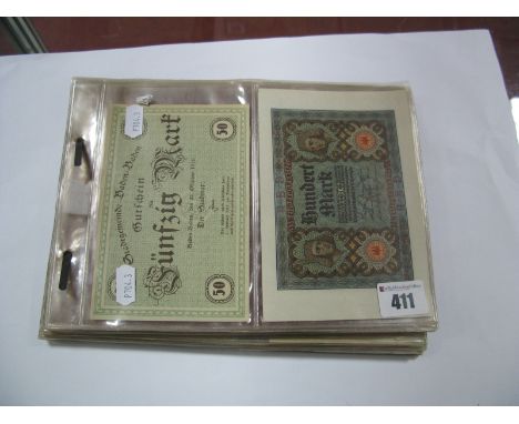 German Notgeld and Inflation Money Bank Notes, in excess of 100 notes, 1918 Krieg Geld from Baden Baden, 1920 100 Marks, some