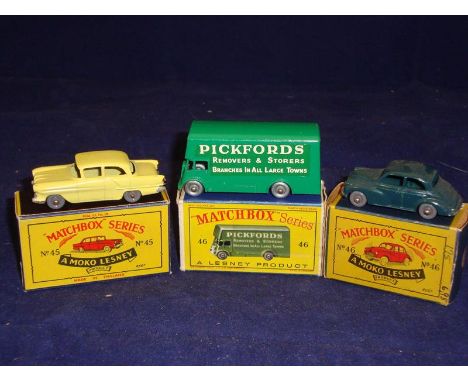 A group of boxed Matchbox original series 1-75 models: A No 45 Vauxhall Victor, a No 46 Pickford Removals Van and a No 46 Mor