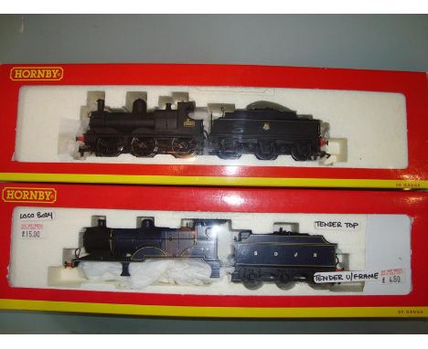 A Hornby Dean Goods steam loco in BR black livery together with a body and tender only for a Somersret and Dorset Class 2P, (