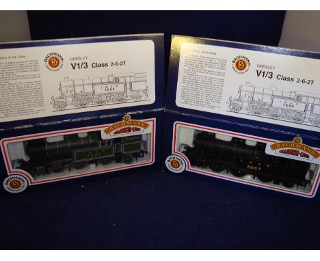 A pair of Bachmann Class V1 steam tank locomotives comprising number 7684 in LNER green and number 7657 in LNER black.  G-VG 