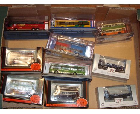 A tray of buses and lorries by EFE and Corgi OOC as lotted.  VG-E in G-VG boxes. (10)
