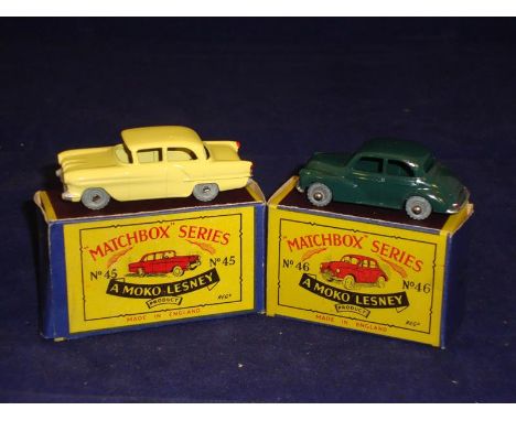 A pair of Matchbox Original Series 1-75 No. 45 Vauxhall Victor and a No.46 Morris Minor (green) VG-E in VG boxes.