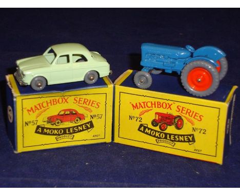 A pair of Matchbox Original Series 1-75 No. 57 Wolseley 1500 together with a No. 72 Fordson Tractor VG-E in VG boxes.