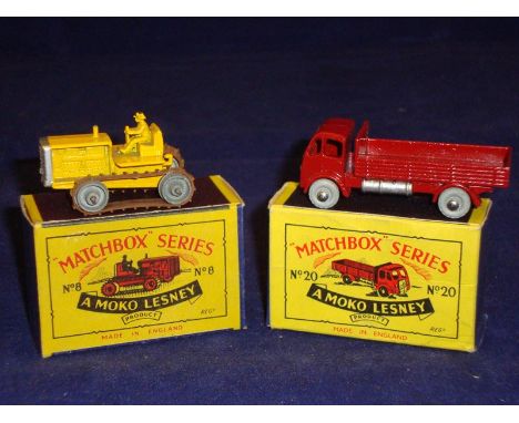 A pair of Matchbox Original Series 1-75 comprising a No. 8 Caterpillar Tractor (1 track A/F) together with a No. 20 ERF truck