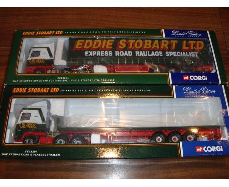 A pair of 1:50 scale Corgi articulated lorries comprising a CC13201 and a CC13207 both in Eddie Stobart livery.  VG-E in G-VG