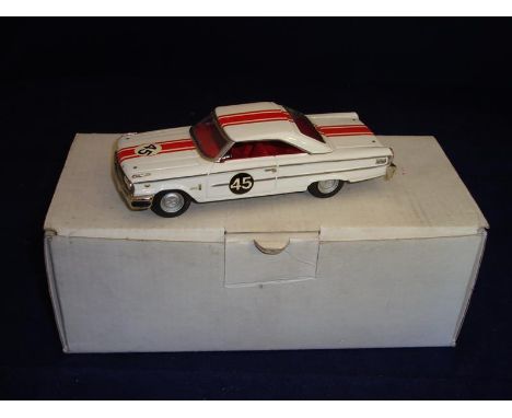 A Conquest Models 1:43 Scale Ford Galaxie Jack Sears 1963.  Roof needs reattaching. G in G box.