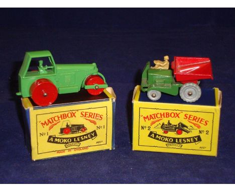 A pair of Matchbox original Series 1-75 comprising a No 1 Road Roller and a No 2 Muir Hill Site Dumper - in Moko Lesney boxes