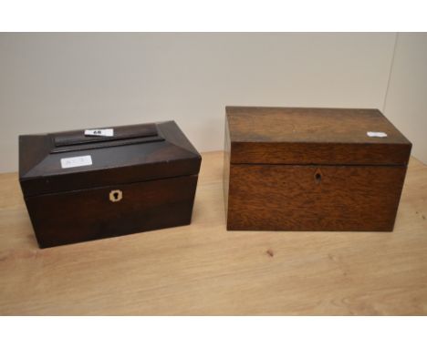 A 19th Century rosewood tea caddy, of sarcophagus form, with compartmented interior, measuring 14cm x 22cm x 15cm overall, to