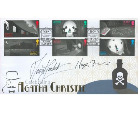David Suchet and Hugh Fraser signed Celebrating Agatha Christie FDC double PM 100TH Anniversary First Murder Mystery, Agatha 