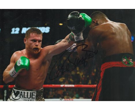 Canelo Alvarez signed 12x8 colour photo. Santos Saul Álvarez Barragan (born 18 July 1990), popularly known as Canelo Álvarez,