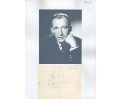 Bing Crosby signed 5x4 album page dated 29. 7. 61. Harry Lillis Crosby Jr. (May 3, 1903 - October 14, 1977), known profession