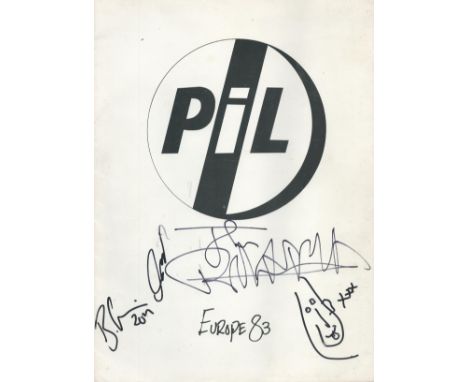 Public Image Ltd multi signed Europe 83 tour programme includes John Lydon, Bruce Smith and Lu Edmonds. Public Image Ltd (abb