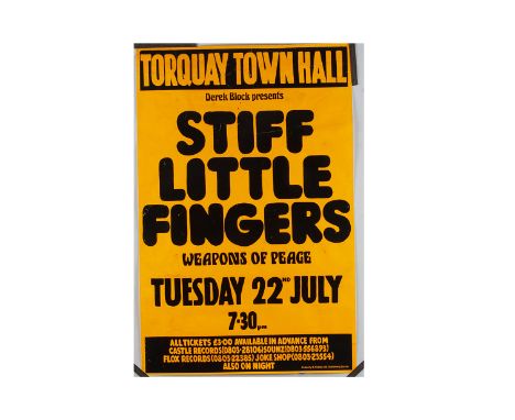 Stiff Little Fingers Concert Poster, Poster for a concert at Torquay Town Hall, 22nd July 1980 with Weapon Of Peace as the su