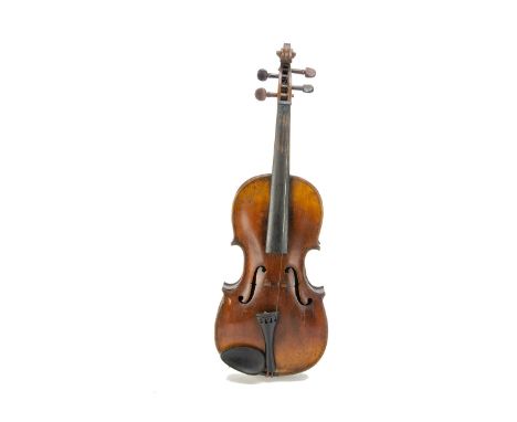 Violin, a vintage violin without maker's name, in sound condition with a repaired crack near 'f' hole, scratched initials on 