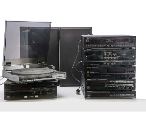 Kenwood Music System, a seven piece Kenwood Music System consisting of Amplifier A-91, Cassette Deck X-91, Record Deck P-91, 