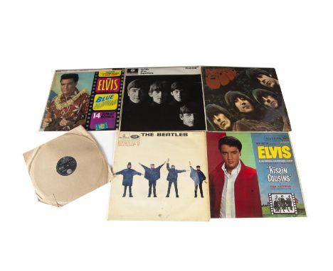 Beatles / Elvis Presley LPs, six albums and a 78 comprising four Beatles albums: With The Beatles, Rubber Soul and Help (all 