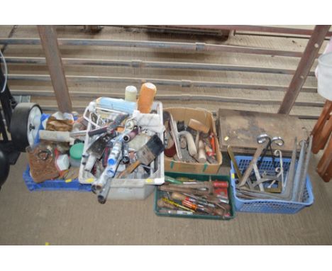 A quantity of various hand tools; brackets etc. 