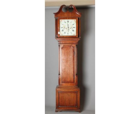 AN OAK LONGCASE CLOCK signed Winstanley, Beaumarris, the eight day movement with anchor escapement striking on a bell, 13" sq