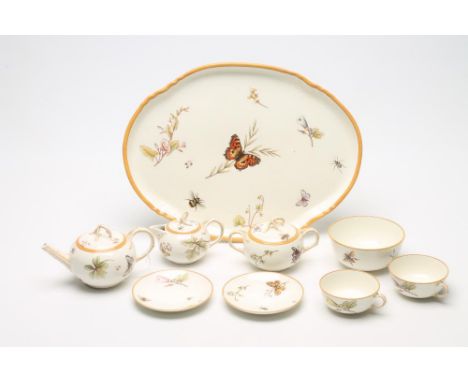 A WEDGWOOD CREAMWARE TETE-A-TETE, 1893, printed and over-painted in colours with butterflies, moths, beetles, bees and other 