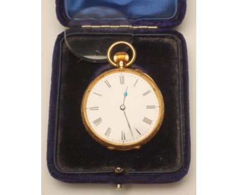 A GENTLEMAN'S 18K GOLD TOP WIND POCKET WATCH, late 19th century, the white enamel dial with black Roman numerals, the three q