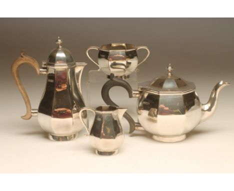 A COMPOSITE FOUR PIECE SILVER TEA AND COFFEE SERVICE, maker Thomas Bradbury & Sons, Sheffield 1964, (coffee pot 1963), of oct