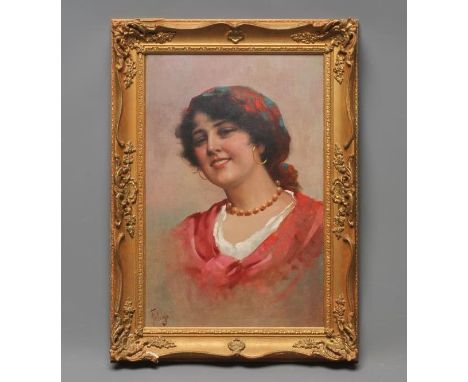 EDUARDO FORLENZA (Italian 1861-1934), Portrait of a Peasant Beauty, head and shoulders, oil on canvas, signed, 17 3/4" x 11 3