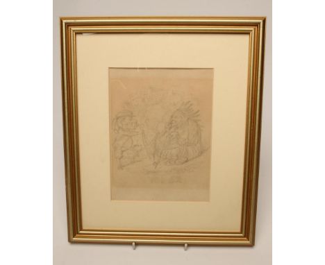 ATTRIBUTED TO JOHN TENNIEL (1820-1914), "Indirect Claim", pencil sketch, unsigned, 8" x 6", gilt frame  (Est. plus 21% premiu