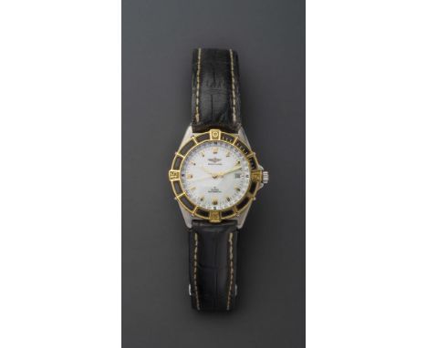 A GENTLEMAN'S BREITLING "J CLASS" AUTOMATIC WRISTWATCH, the white enamel dial with applied gilt metal luminous batons enclosi