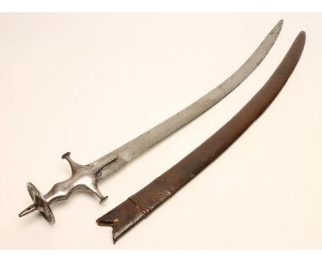 AN INDIAN TULWAR, late 19th/early 20th century, the 31 3/4" blade stamped with "98", "9142" and an indistinct Arabic mark, st