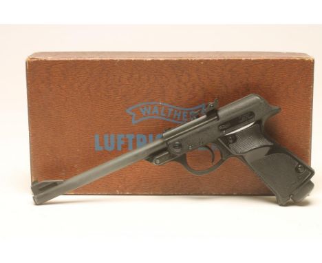 A WALTHER LUFTPISTOLE LP 53 .177 AIR PISTOL, with 9 1/2" barrel, adjustable rear sight, ergonomic plastic grip, barrel bung, 