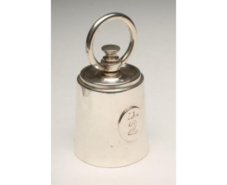 A LATE VICTORIAN NOVELTY SILVER PEPPER GRINDER, maker Heath & Middleton, London 1898, in the form of a tapering cylindrical 2