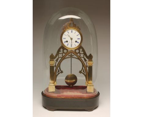 A BRASS CASED FRENCH MANTEL CLOCK, late 19th century, the twin barrel movement with anchor escapement and outside count wheel
