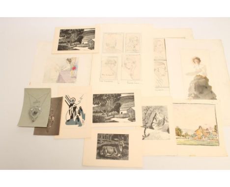 A BROWN (20th Century), The Newspaper, a study, watercolour and pencil, signed, 10 1/2" x 4 3/4", together with a similar ite