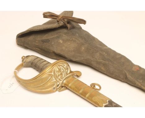 AN 1827 PATTERN ROYAL NAVY WARRANT OFFICER'S SWORD, the 31 1/2" blade etched with foliate scrolls, crown over GVR, crown over