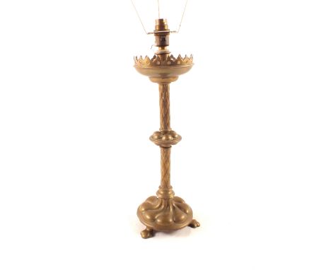 A brass table lamp
