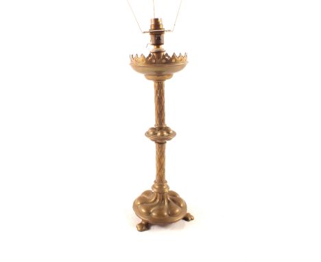 A brass table lamp