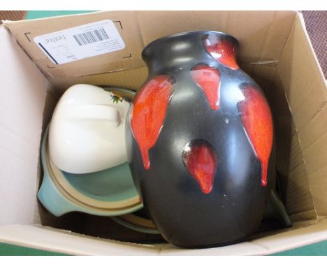 A Poole red and black vase plus Denby china etc