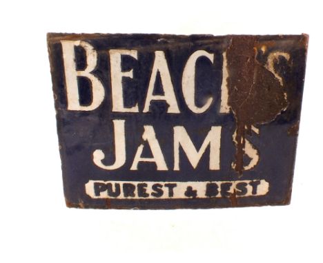 An enamel blue and white Beach's Jams sign (as found), a shooting stick plus various LP's