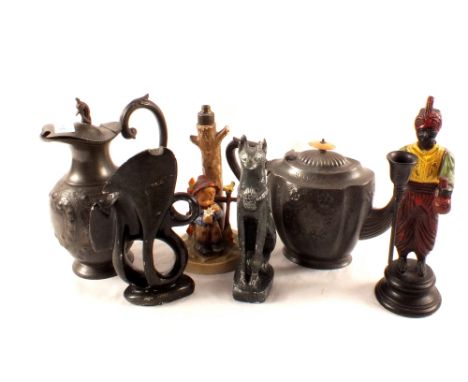 A Goebels figural lamp, metal Indian figure plus other items