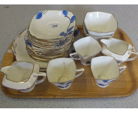 A Chapmans china part tea set painted in sky blue leaf decoration