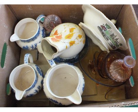 A Crown Royal floral tea set plus other china and glass (two boxes)