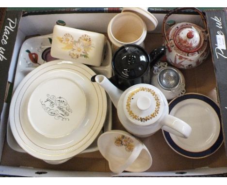 Two boxes of china and glass including two Victorian opal glass vases