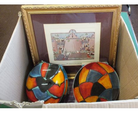 Poole and other china plus four prints
