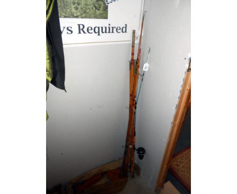 2 vintage bamboo fishing rods and 1 other, none have makers labels, plus A Daiwa 7270A  reel