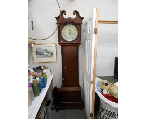 A Victorian oak 30 hour longcase Grandfather clock with round painted face 'Smith Alfreton'