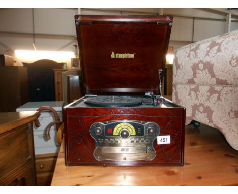 A Steeplelone vintage style radio cd record player (as seen) no leads or speakers